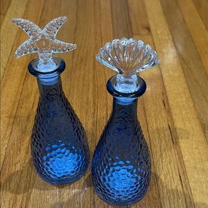 Blue Glass Decorative Bottles with Clear Stoppers